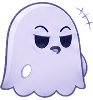 NULL, the ghost mascot, looking smug